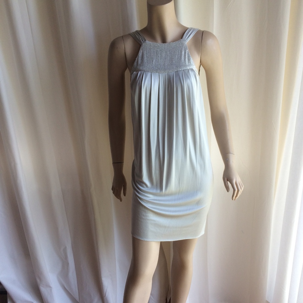 Gray Dress with Sequin Neck Detail